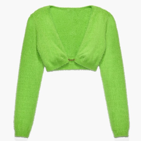 New Savage X Fenty Fluff It up Crop Top Bright Green Fluffy Fuzzy Sweater size L - Picture 2 of 8
